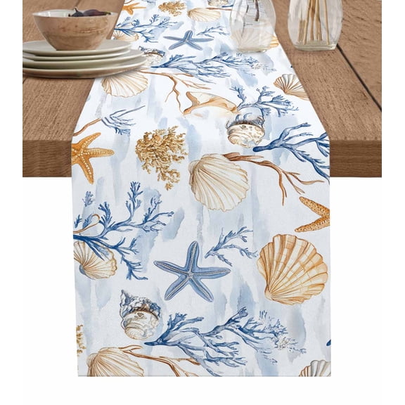 Table Runner Beach Marine Life Table Decoration for Kitchen Dinning Shell Coral Table Decoration for Indoor Outdoor Party Wedding Decor 13x72inch
