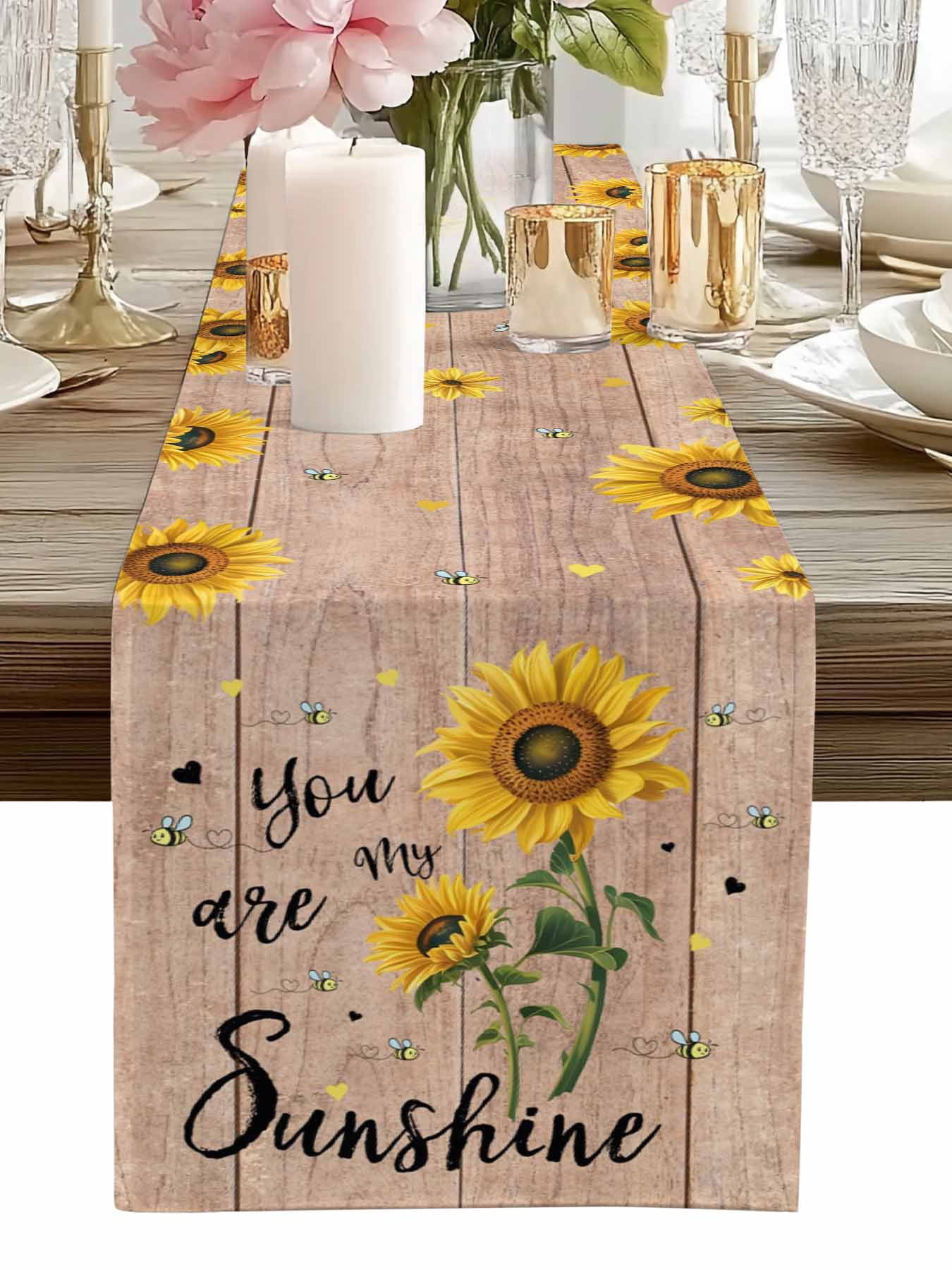 Table Runner Bee Sunflowers Table Runners Rustic Wood Grain You Are My ...