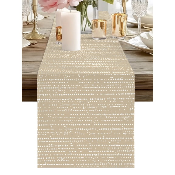 Table Runner Beige Vertical Lines Table Runners Modern Distressed Grain Cotton Linen Dresser Scarf Kitchen Dining Table Decor for Holiday Party Home Decor 13x90 Inch