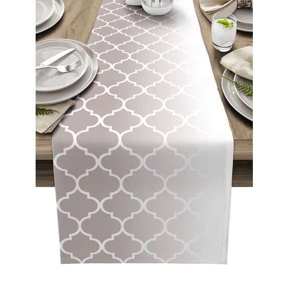 Table Runner Beige White Ombre Gradual Color Table Decoration for Kitchen Dinning Morocco Pattern Table Decoration for Indoor Outdoor Party Wedding Decor 13x72 Inch