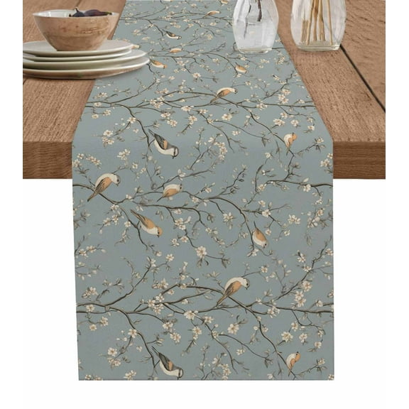 Table Runner Bird Table Decoration for Kitchen Dinning Floral Tree Branch Table Decoration for Indoor Outdoor Party Wedding Decor 13x72 Inch