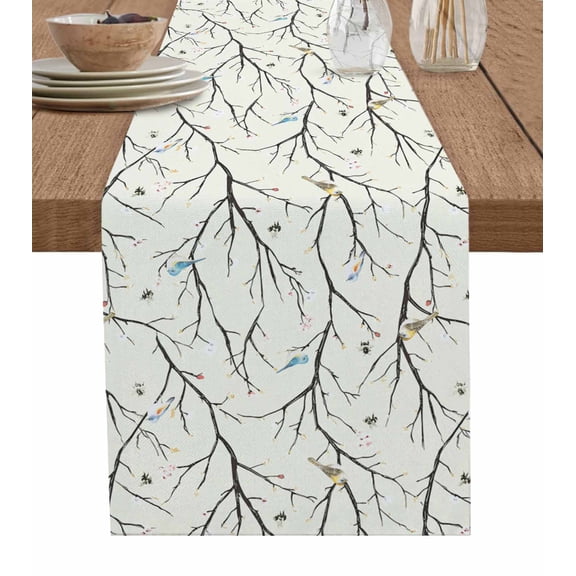 Table Runner Bird Table Decoration for Kitchen Dinning Vintage Floral Tree Branch Table Decoration for Indoor Outdoor Party Wedding Decor 13x72 Inch