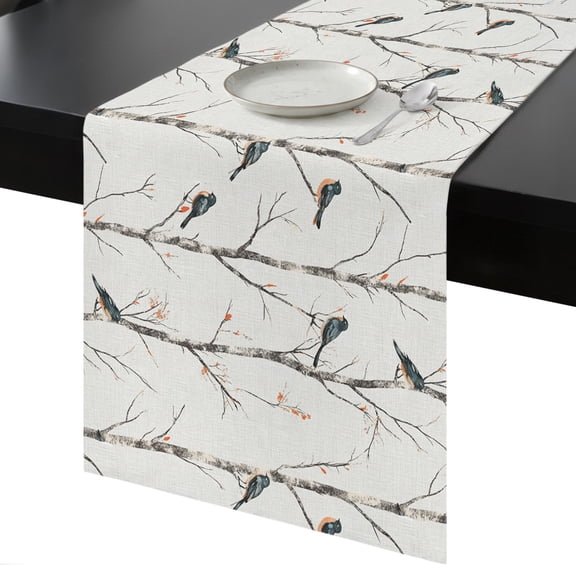 Table Runner Birds on Tree Branch Decorative Dining Table Runner Tree Leaf Kitchen Table Decoration for Home, Holiday and Party Use 13x36 Inch