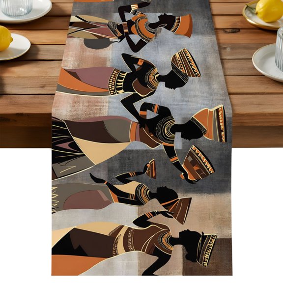 Table Runner Black African Women Decorative Table Runner for Kitchen Bohemian Ethnic Style Dinning Runner for Party Wedding Holiday Indoor Outdoor 13x36inch