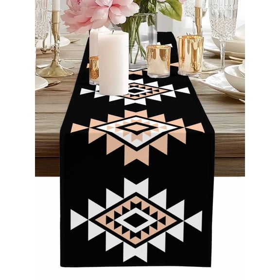 Table Runner Black Aztec Table Runners Boho Western Tribal Pattern Cotton Linen Dresser Scarf Kitchen Dining Table Decor for Home Dinner Party Decor 13x36 Inch
