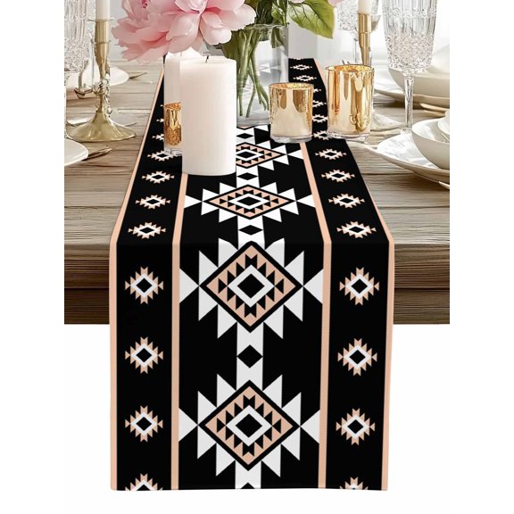 Table Runner Black Aztec Table Runners Western Tribal Pattern Cotton Linen Dresser Scarf Kitchen Dining Table Decor for Home Dinner Party Decor 13x36 Inch