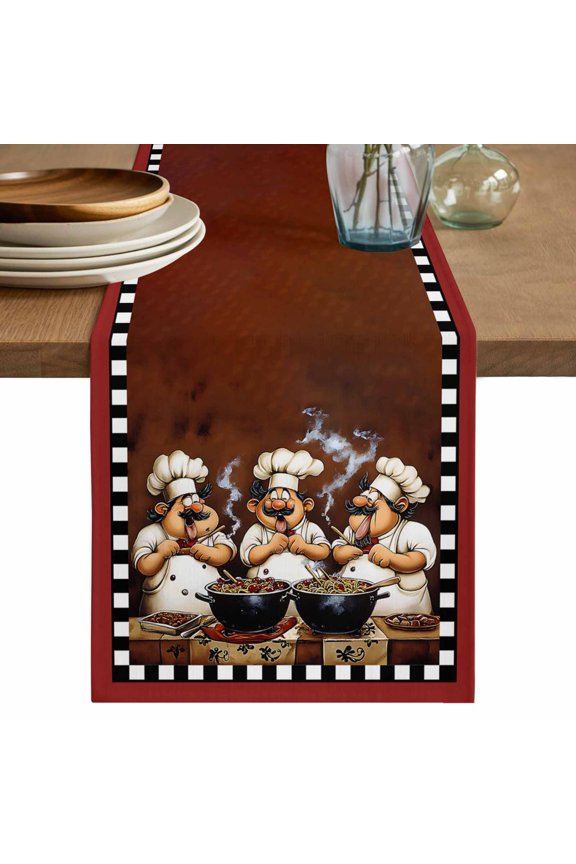 Table Runner Black Bearded Chef Soft Linen Style Table Runner Cloth Red Dining Table Decor for Kitchen, Dining Room, Parties, Holiday & Everyday Use 13x36 Inch