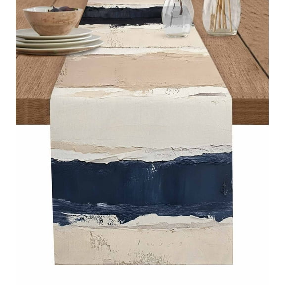 Table Runner Black Beige Stripes Table Decoration for Kitchen Dinning Abstract Lines Striped Table Decoration for Indoor Outdoor Party Wedding Decor 13x90inch