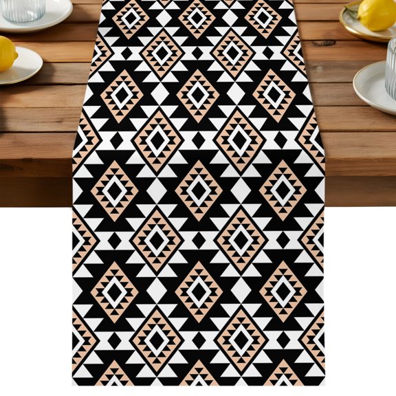 Table Runner Black Brown Aztec Decorative Table Runner for Kitchen Western Tribal Pattern Dinning Runner for Party Wedding Holiday Indoor Outdoor 13x36inch