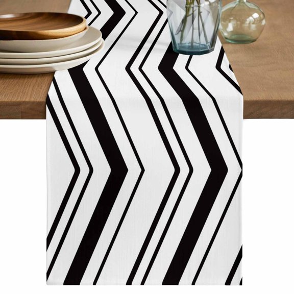 Table Runner Black Chevron Soft Linen Style Table Runner Cloth Geometric Pattern Dining Table Decor for Kitchen, Dining Room, Parties, Holiday & Everyday Use 13x36 Inch