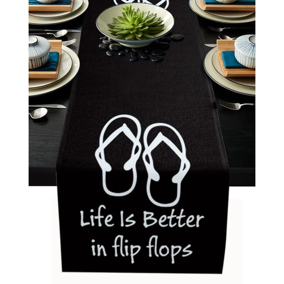 Table Runner Black Flip Flops Table Decoration for Kitchen Dinning Life Is Better In Flip Flops Table Decoration for Indoor Outdoor Party Wedding Decor 13x72 Inch