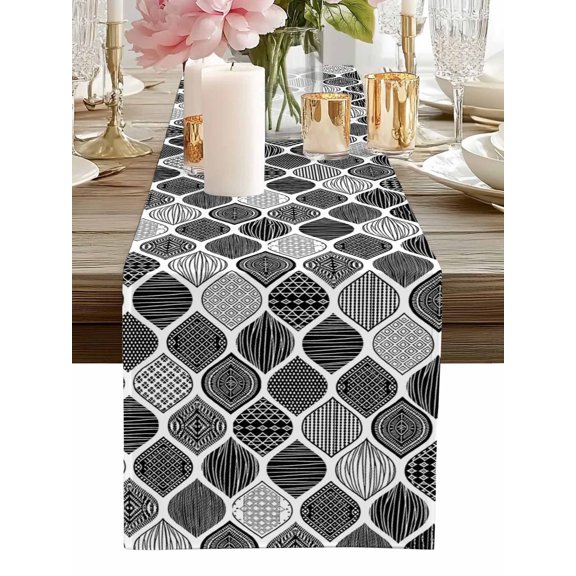 Table Runner Black Geometric Table Runners Abstract Moroccan Texture Cotton Linen Dresser Scarf Kitchen Dining Table Decor for Home Dinner Party Decor 13x36 Inch