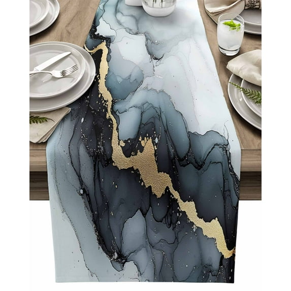 Table Runner Black Gold Marble Texture Table Decoration for Kitchen Dinning Abstract Style Table Decoration for Indoor Outdoor Party Wedding Decor 13x90inch