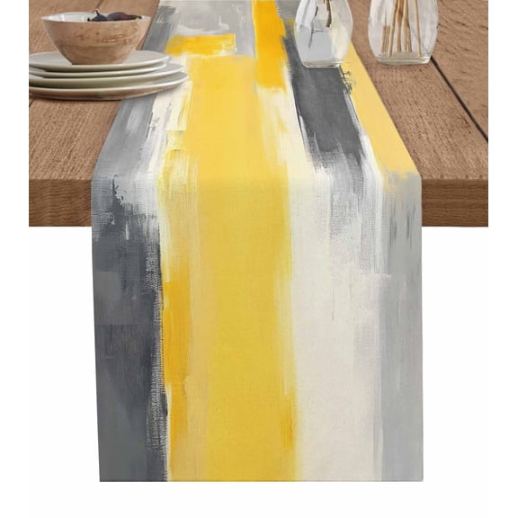 Table Runner Black Gray Yellow Oil Painting Table Decoration for Kitchen Dinning Abstract Art Table Decoration for Indoor Outdoor Party Wedding Decor 13x72inch