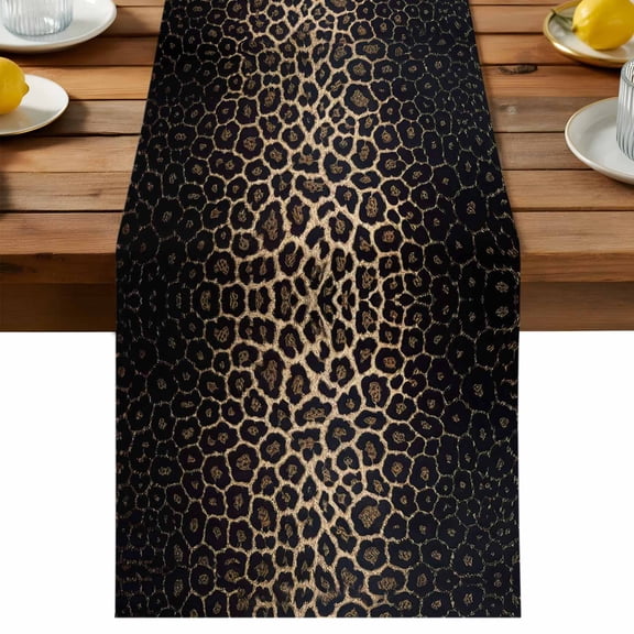Table Runner Black Leopard Print Decorative Table Runner for Kitchen Animal Fur Texture Dinning Runner for Party Wedding Holiday Indoor Outdoor 13x72inch