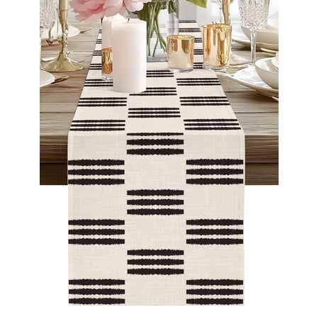 Table Runner Black Linear Rows Table Runners Modern Horizontal Lines Cotton Linen Dresser Scarf Kitchen Dining Table Decor for Holiday Party Home Decor 13x90 Inch