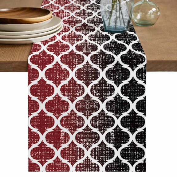 Table Runner Black and Red Ombre Gradient Soft Linen Style Table Runner Cloth Morocco Pattern Dining Table Decor for Kitchen, Dining Room, Parties, Holiday & Everyday Use 13x108 Inch
