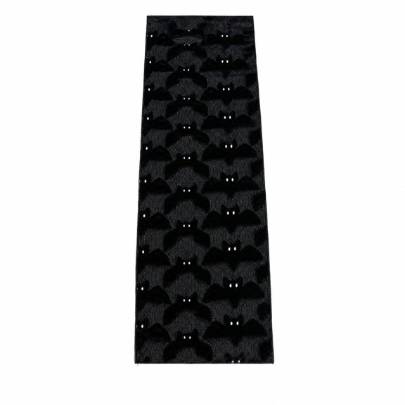 Table Runner Black Velvet Bat Embroidered Spooky Design Halloween Decor for Home Indoor Dining Room Party