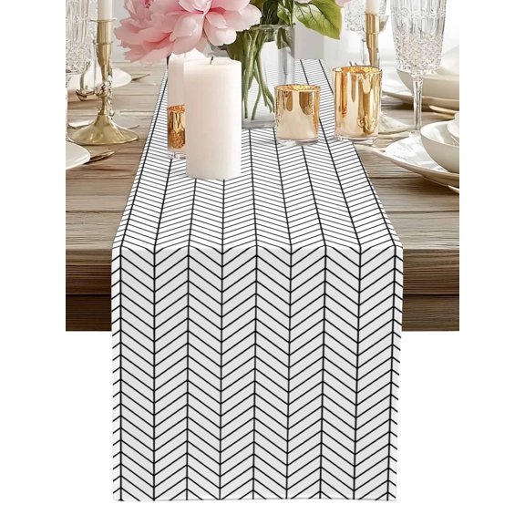 Table Runner Black White Chevron Stripes Table Runners Modern Geometric Texture Cotton Linen Dresser Scarf Kitchen Dining Table Decor for Home Dinner Party Decor 13x36 Inch