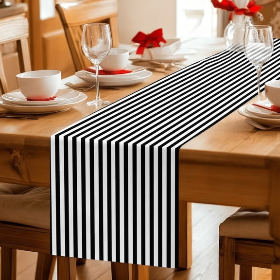 Table Runner Black White Vertical Stripes Dresser Scarves 13x36 Inch,Linen Table Runners Modern Minimalist Art Tablerunner for Home Dining Indoor Outdoor Wedding Party Tabletop Decor