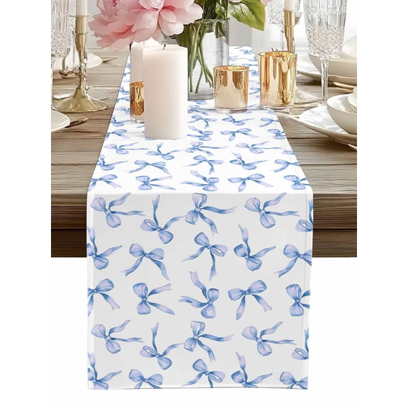Table Runner Blue Bow Ties Table Runners Cute Cotton Linen Dresser Scarf Kitchen Dining Table Decor for Home Dinner Party Decor 13x90 Inch