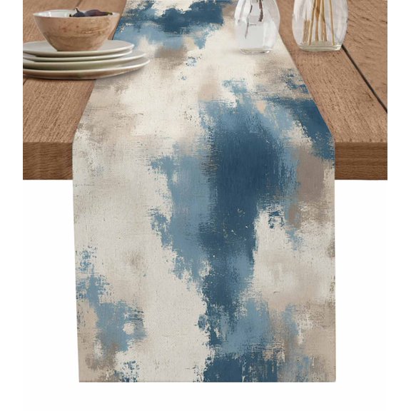 Table Runner Blue Brown Beige Painting Table Decoration for Kitchen Dinning Abstract Art Table Decoration for Indoor Outdoor Party Wedding Decor 13x72inch