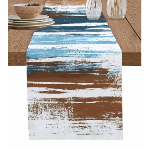 Table Runner Blue Brown Oil Painting Table Decoration for Kitchen Dinning Abstract Art Table Decoration for Indoor Outdoor Party Wedding Decor 13x72inch