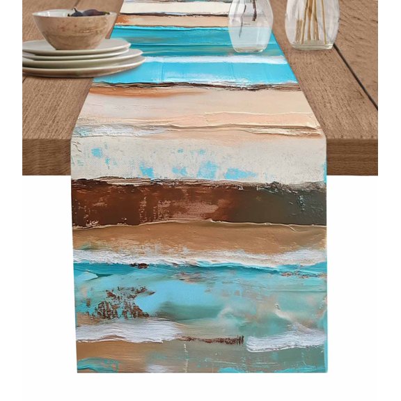 Table Runner Blue Brown White Painting Table Decoration for Kitchen Dinning Vintage Wood Grain Table Decoration for Indoor Outdoor Party Wedding Decor 13x90inch
