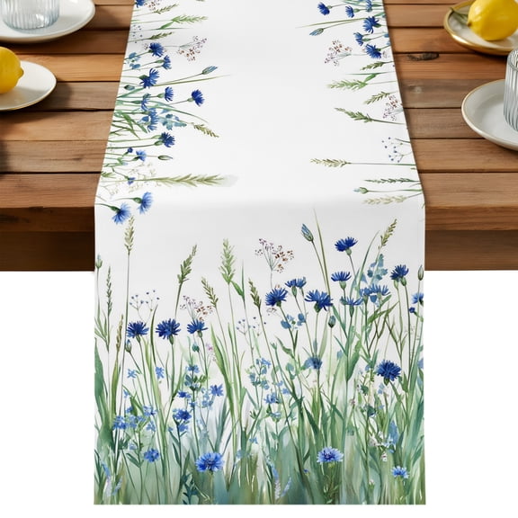 Table Runner Blue Floral Decorative Table Runner for Kitchen Leaves Plant Nature Grass Dinning Runner for Party Wedding Holiday Indoor Outdoor 13x72inch