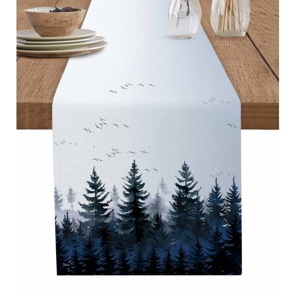 Table Runner Blue Green Trees Forest Table Decoration for Kitchen Dinning Bird Sky Table Decoration for Indoor Outdoor Party Wedding Decor 13x90inch