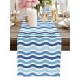 thumbnail image 1 of Table Runner Blue Nautical Waves Table Runners Lines Striped Cotton Linen Dresser Scarf Kitchen Dining Table Decor for Home Dinner Party Decor 13x90 Inch, 1 of 9