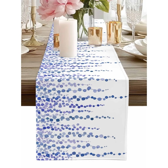 Table Runner Blue Polka Dots Vines Table Runners Lines Art Cotton Linen Dresser Scarf Kitchen Dining Table Decor for Home Dinner Party Decor 13x90 Inch