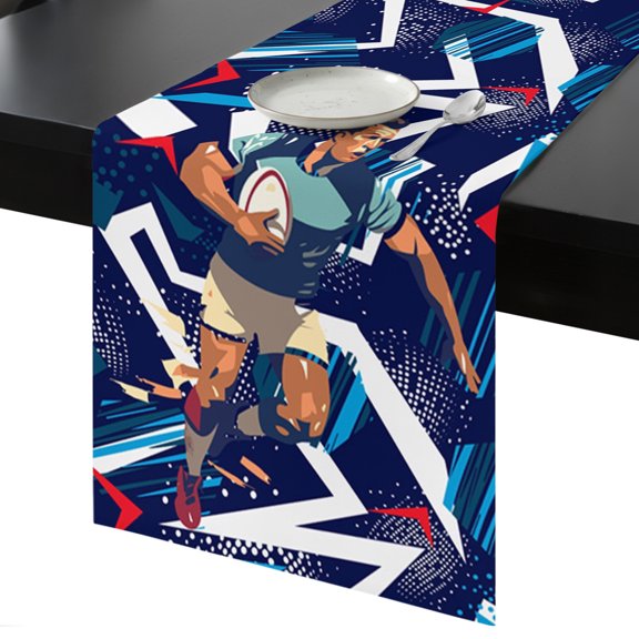Table Runner Blue Sport Style Decorative Dining Table Runner Active Runner Rugby Athletes Kitchen Table Decoration for Home, Holiday and Party Use 13x36 Inch