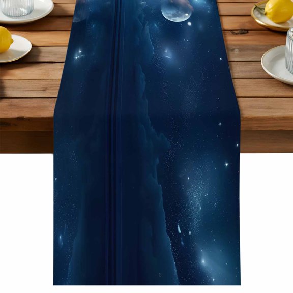 Table Runner Blue Starry Sky Decorative Table Runner for Kitchen Romantic Stars over The Sea Dinning Runner for Party Wedding Holiday Indoor Outdoor 13x36inch