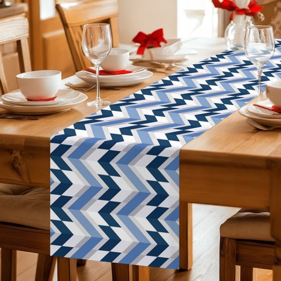Table Runner Blue Striped Ripple Zigzag Chevron Dresser Scarves 13x36 Inch,Linen Table Runners Abstract Geometric Style Tablerunner for Home Dining Indoor Outdoor Wedding Party Tabletop Decor