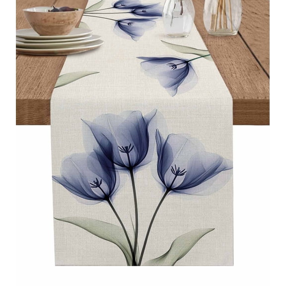 Table Runner Blue Tulip Table Decoration for Kitchen Dinning Retro Plant Floral Table Decoration for Indoor Outdoor Party Wedding Decor 13x72 Inch