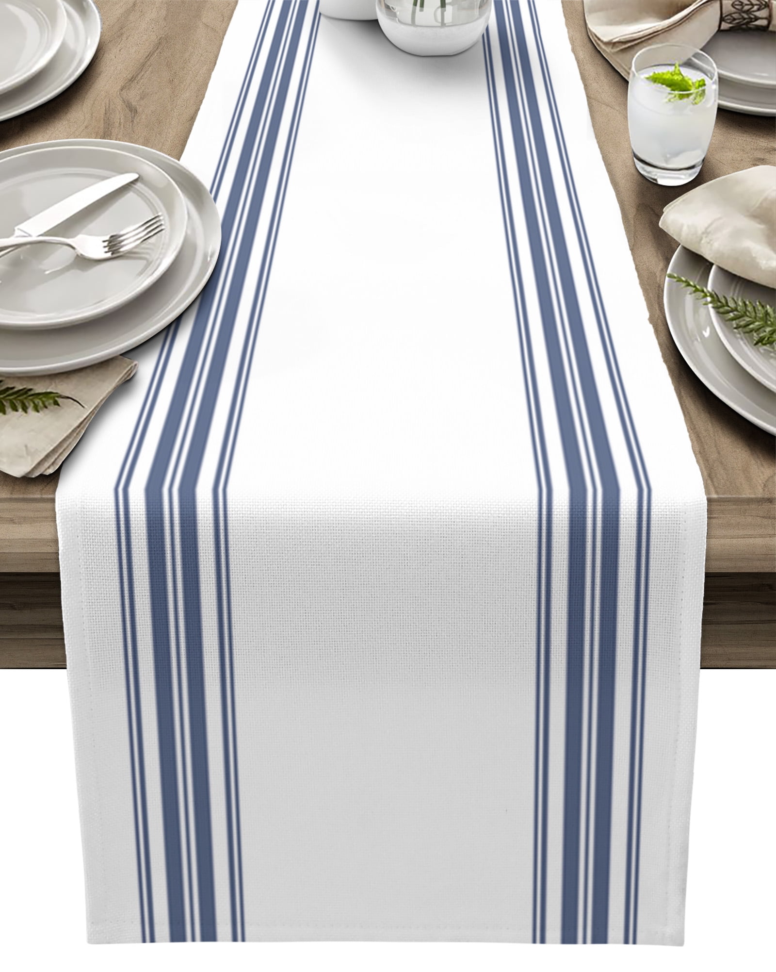 Table Runner Blue White Striped Table Decoration for Kitchen Dinning Farmhouse Striped Table Decoration for Indoor Outdoor Party Wedding Decor 13x90inch