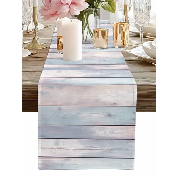 Table Runner Blue Wood Grain Table Runners Rustic Wooden Cotton Linen Dresser Scarf Kitchen Dining Table Decor for Home Dinner Party Decor 13x36 Inch