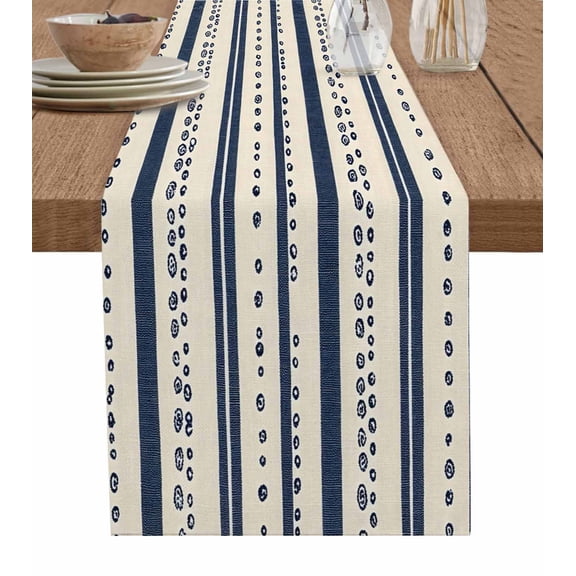 Table Runner Blue off White Stripes Table Decoration for Kitchen Dinning Abstract Table Decoration for Indoor Outdoor Party Wedding Decor 13x90inch