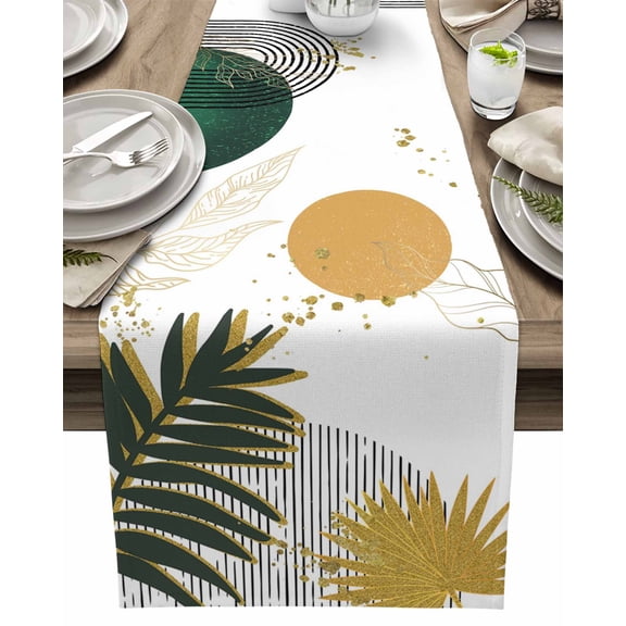 Table Runner Bohemian Plant Geometric Art Table Decoration for Kitchen Dinning Abstract Modern Style Table Decoration for Indoor Outdoor Party Wedding Decor 13x72inch