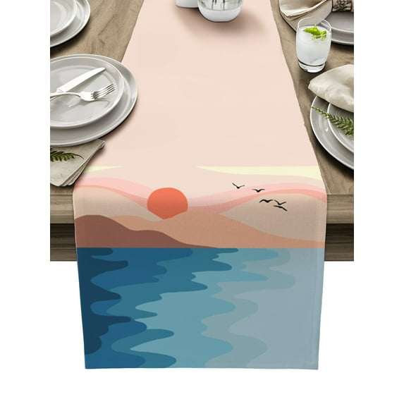 Table Runner Boho Abstract Minimalist Table Decoration for Kitchen Dinning Sunset Mountain Mid Century Table Decoration for Indoor Outdoor Party Wedding Decor 13x72inch