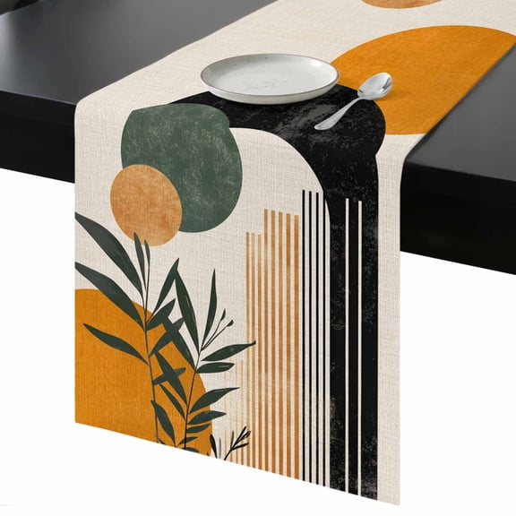 Table Runner Boho Modern Art Plant Decorative Dining Table Runner Abstract Geometric Art Kitchen Table Decoration for Home, Holiday and Party Use 13x36 Inch