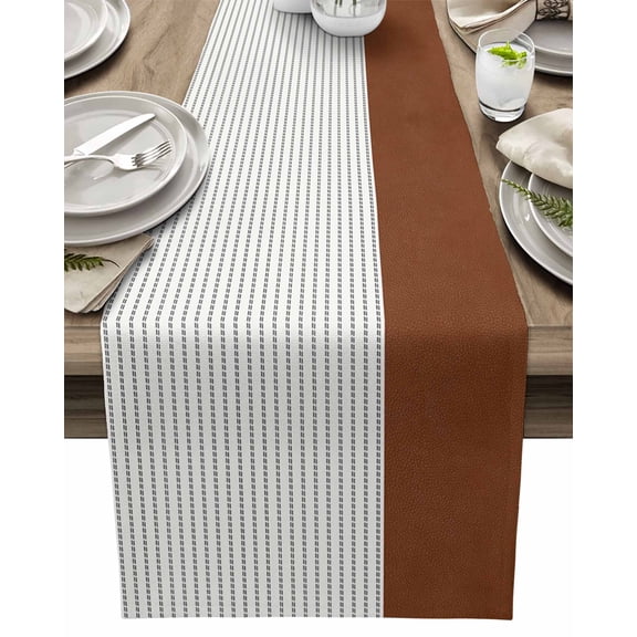 Table Runner Boho Style Stripe Table Decoration for Kitchen Dinning Brown Leather Table Decoration for Indoor Outdoor Party Wedding Decor 13x72inch