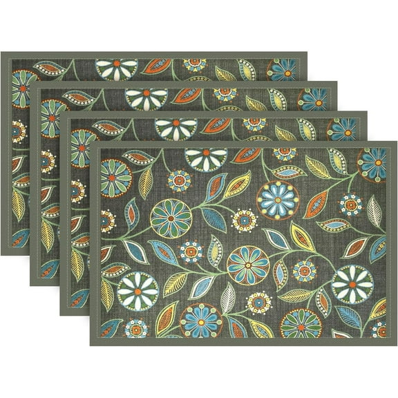 Table Runner Boho Table Runners Vintage Elegant Farmhouse Table Center Linen Decor for Home Dining Party Entrance (12x18 Inch,Set of 4) Gray&Green