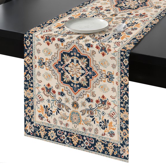Table Runner Boho Tribal Floral Decorative Dining Table Runner Vintage Ethnic Style Kitchen Table Decoration for Home, Holiday and Party Use 13x36 Inch