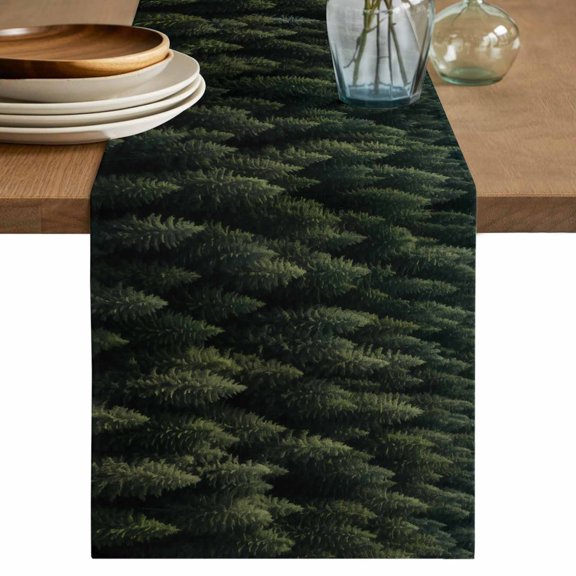 Table Runner Branch Forest Leaves Soft Linen Style Table Runner Cloth Pine Plant Nature Green Dining Table Decor for Kitchen, Dining Room, Parties, Holiday & Everyday Use 13x36 Inch