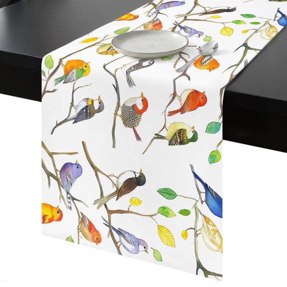 Table Runner Branch Leaf Decorative Dining Table Runner Tree Bird Kitchen Table Decoration for Home, Holiday and Party Use 13x36 Inch