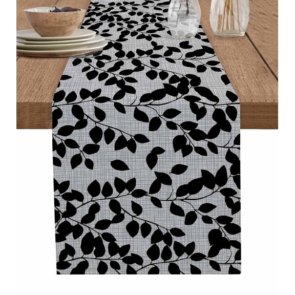 Table Runner Branch Leaves Table Decoration for Kitchen Dinning Plant Black Table Decoration for Indoor Outdoor Party Wedding Decor 13x72 Inch