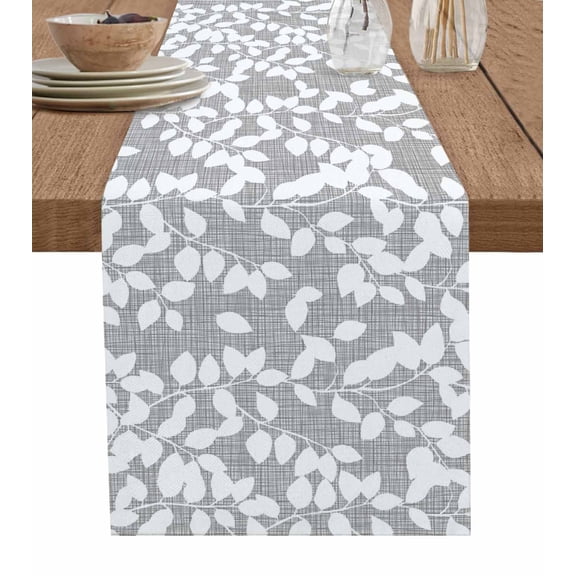 Table Runner Branch Leaves Table Decoration for Kitchen Dinning Plant Grey White Table Decoration for Indoor Outdoor Party Wedding Decor 13x72 Inch
