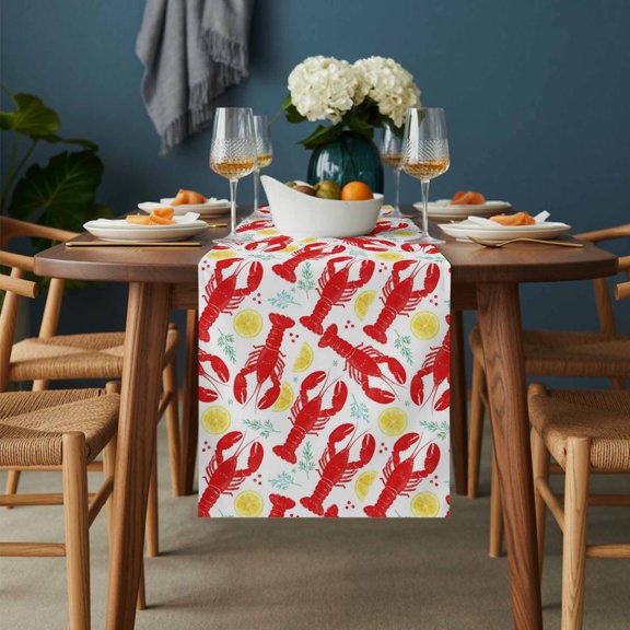 Table Runner Bright Red Lobster Dresser Scarves 13x36 Inch,Linen Table Runners Fruit Yellow Lemon Slices Tablerunner for Home Dining Indoor Outdoor Wedding Party Tabletop Decor